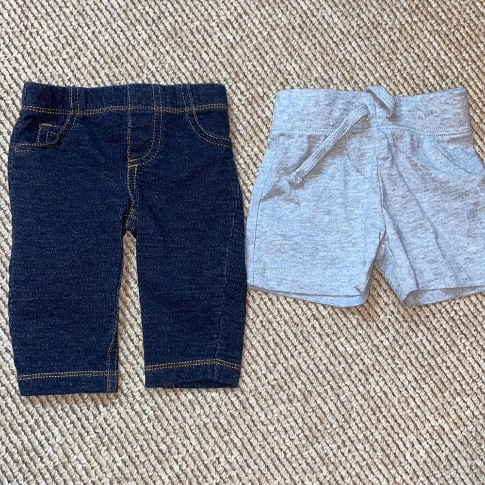 Carters cotton denim jeans and gray cotton shorts size 3-6 months